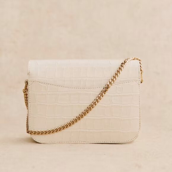Sezane Milo Mini Classic Bag  Ecru Croco Print w/ Gold Chain Strap - Picture 5 of 12